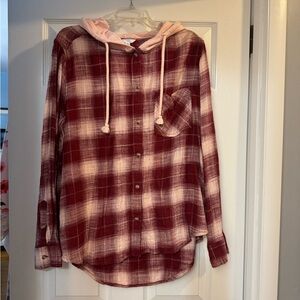 Time and Tru Kids Plaid Button Down Shirt - Red and Pink